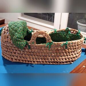 Vintage 80s Moses Wicker Basket with Original Quilted Liner